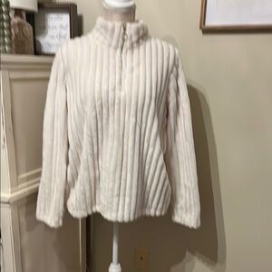 Cream Ribbed Fleece quarter zip Jacket